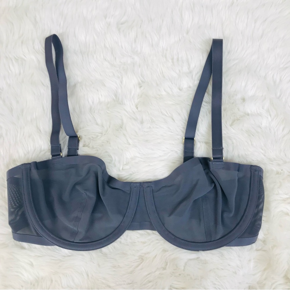 New CUUP The‎ Balconette Mesh Bra Size 32C Dark Gray Underwire Balconet Sheer